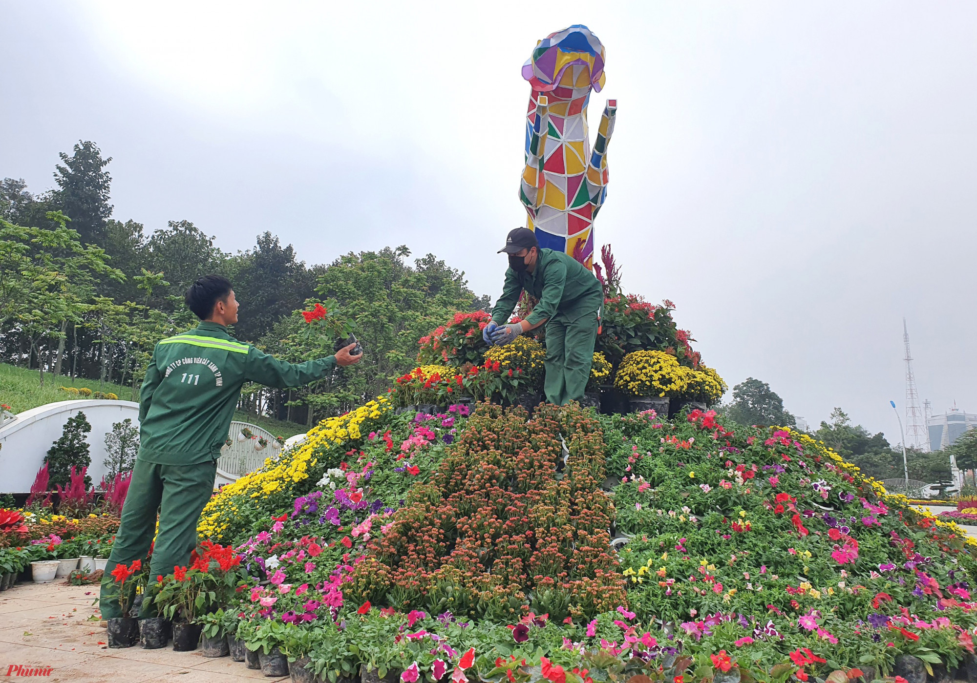 Những ngày này, các tuyến đường hoa, cụm hoa phục vụ nhân dân và du khách đón Tết Nguyên Đán tại tuyến đường Trường Thi, Hồ Tùng Mậu, Lê Mao… (TP.Vinh, Nghệ An) cơ bản đã hoàn thành.