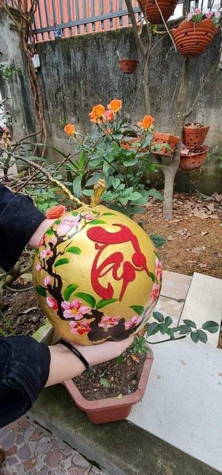 Trái dừa được sơn vẽ cầu kỳ (Ảnh facebook)