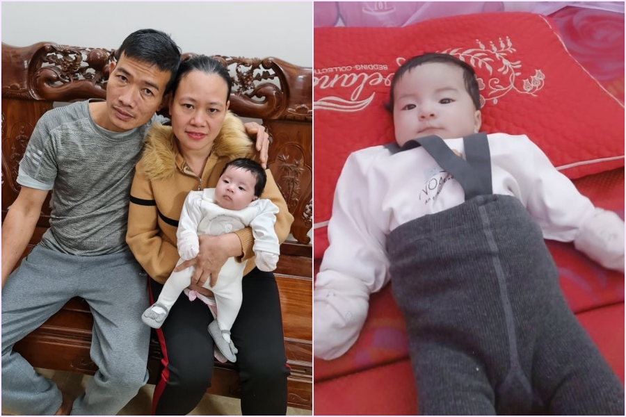 Gia đình anh Nguyễn Văn Tám và chị Nguyễn Thị Lan bên con gái Phương Thảo