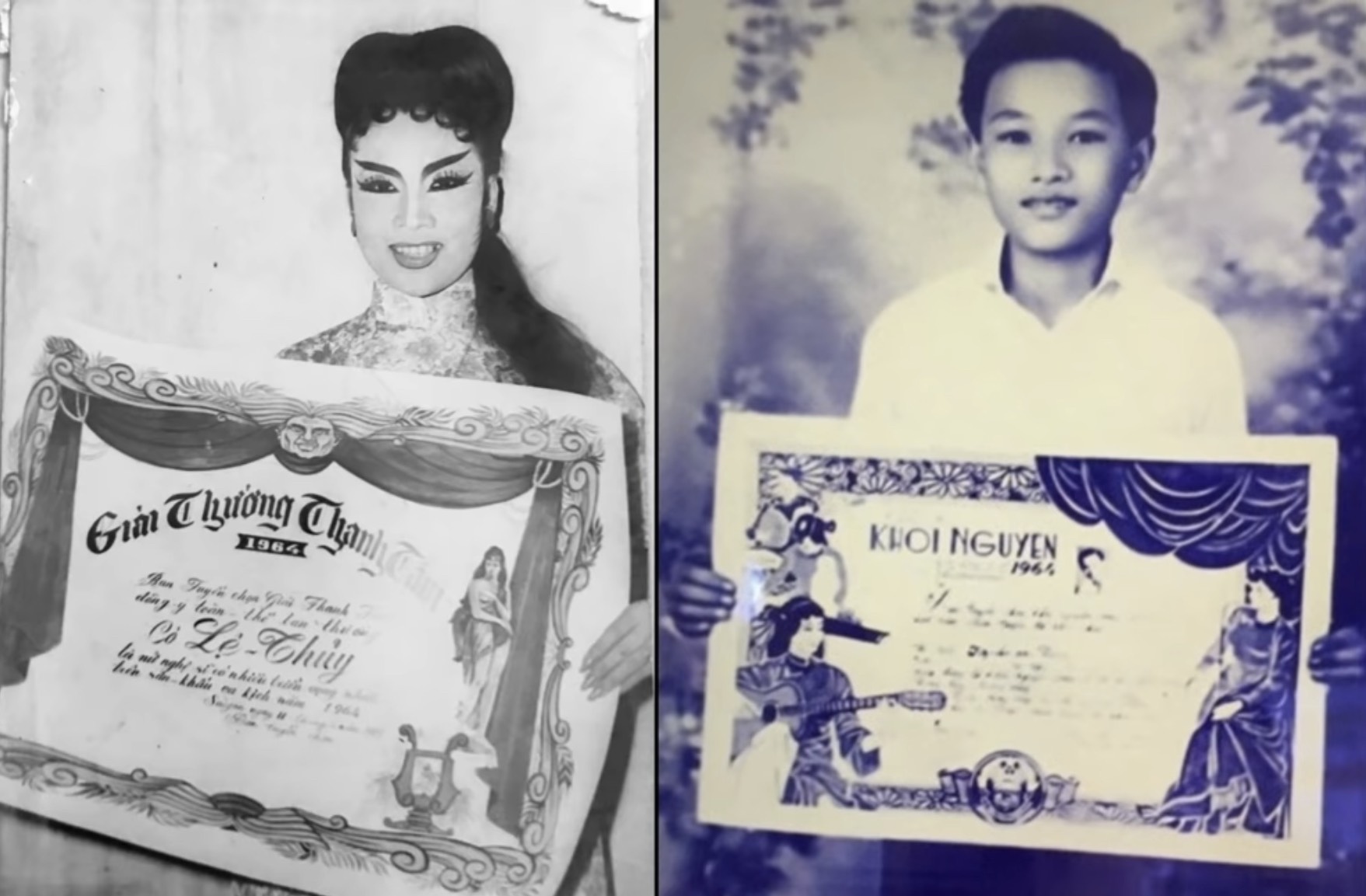 NSND Lệ Thuỷ nhận giải Thanh Tâm và NSND Minh Vương nhận giải Khôi nguyên vọng cổ năm 1964