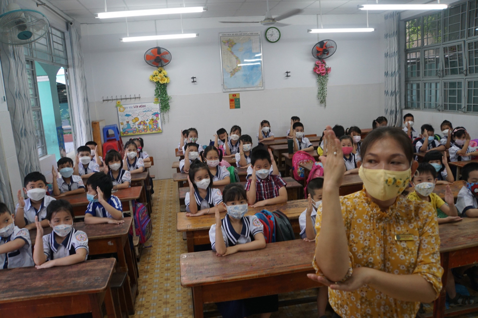 Học sinh Trường tiểu học An Hội (Gò Vấp) có buổi tập trung làm quen vào ngày 11/2