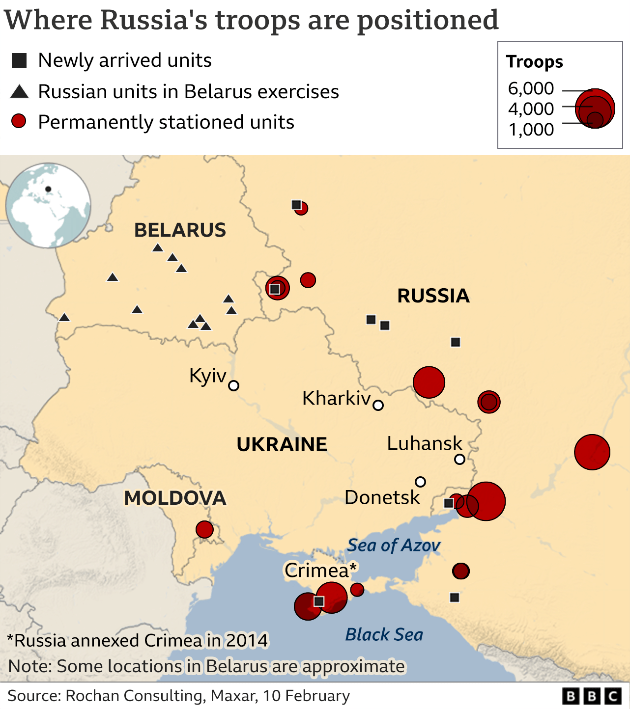 Lực lượng quân sự của Nga hiện diện quanh biên giới Ukraine và tại các quốc gia láng giềng thông qua tập trận chung