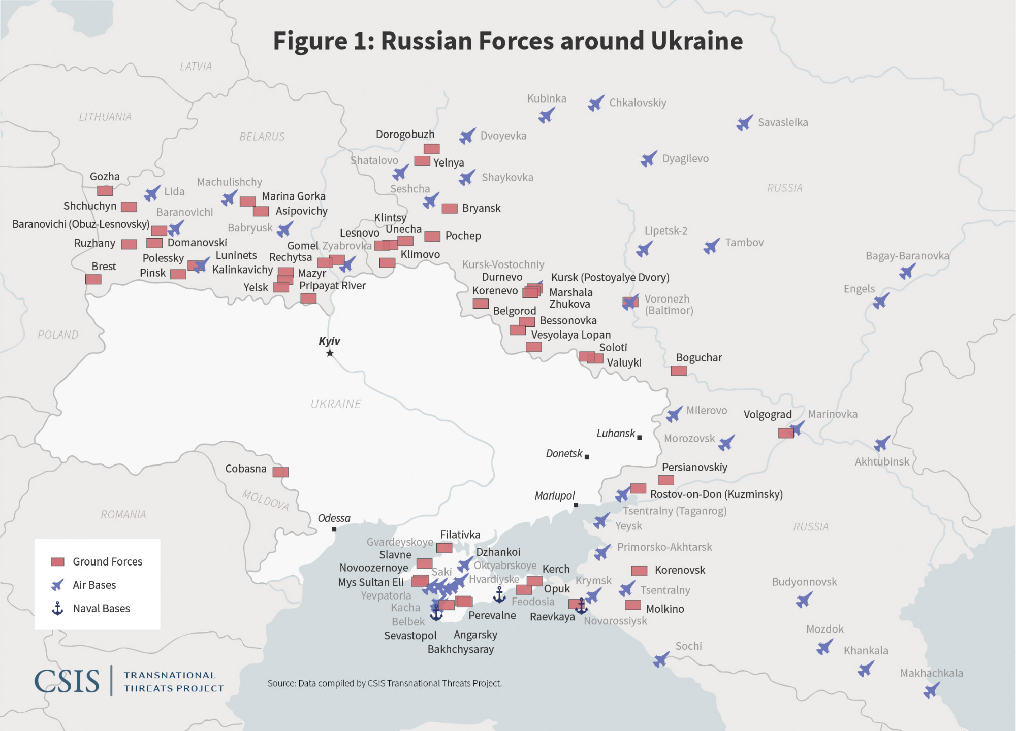 Sơ đồ từ Trung tâm Nghiên cứu Chiến lược và Quốc tế cho thấy Nga hiện đang vây chặt ba phía của Ukraine