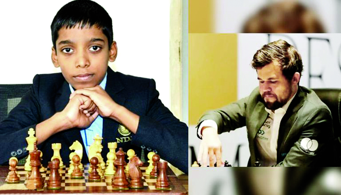 Thiếu niên Rameshbabu Praggnanandhaa “hạ đo ván”  nhà vô địch cờ vua thế giới - ẢNH: AP