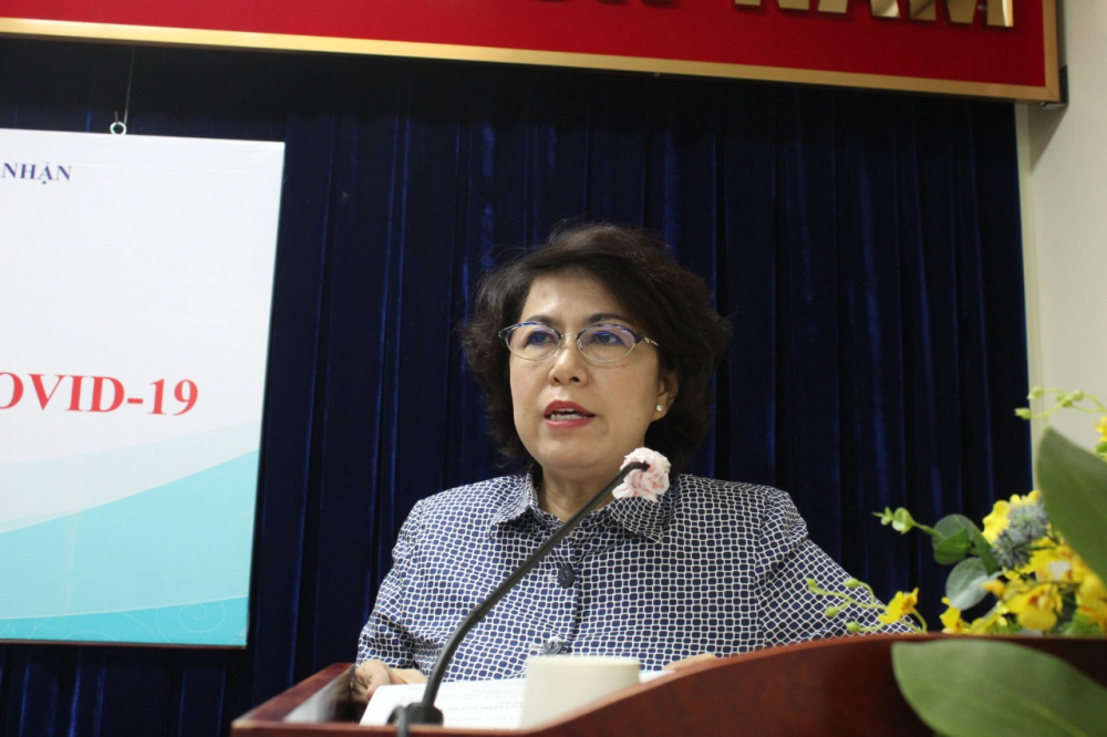 Chủ tịch Ủy ban MTTQ Việt Nam TPHCM Tô Thị Bích Châu ghi nhận sự đóng góp của các tổ chức, doanh nghiệp, cá nhân cho công tác phòng, chống dịch của TPHCM.