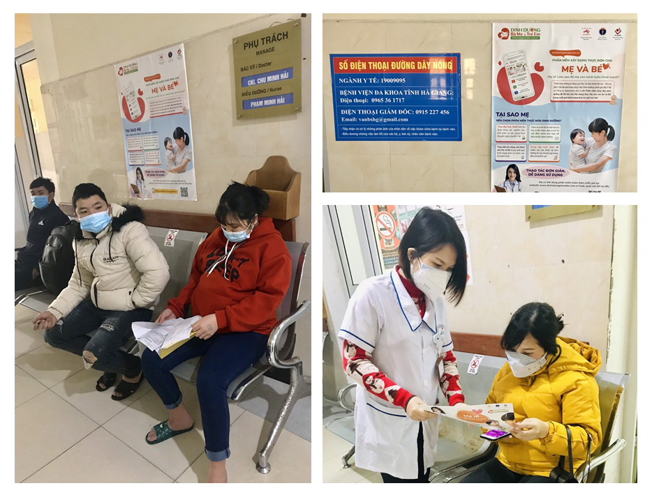 Nhân viên y tế hỗ trợ sản phụ thăm khám tìm hiểu về phần mềm tại Bệnh viện đa khoa tỉnh Hà Giang - Ảnh: Ajinomoto