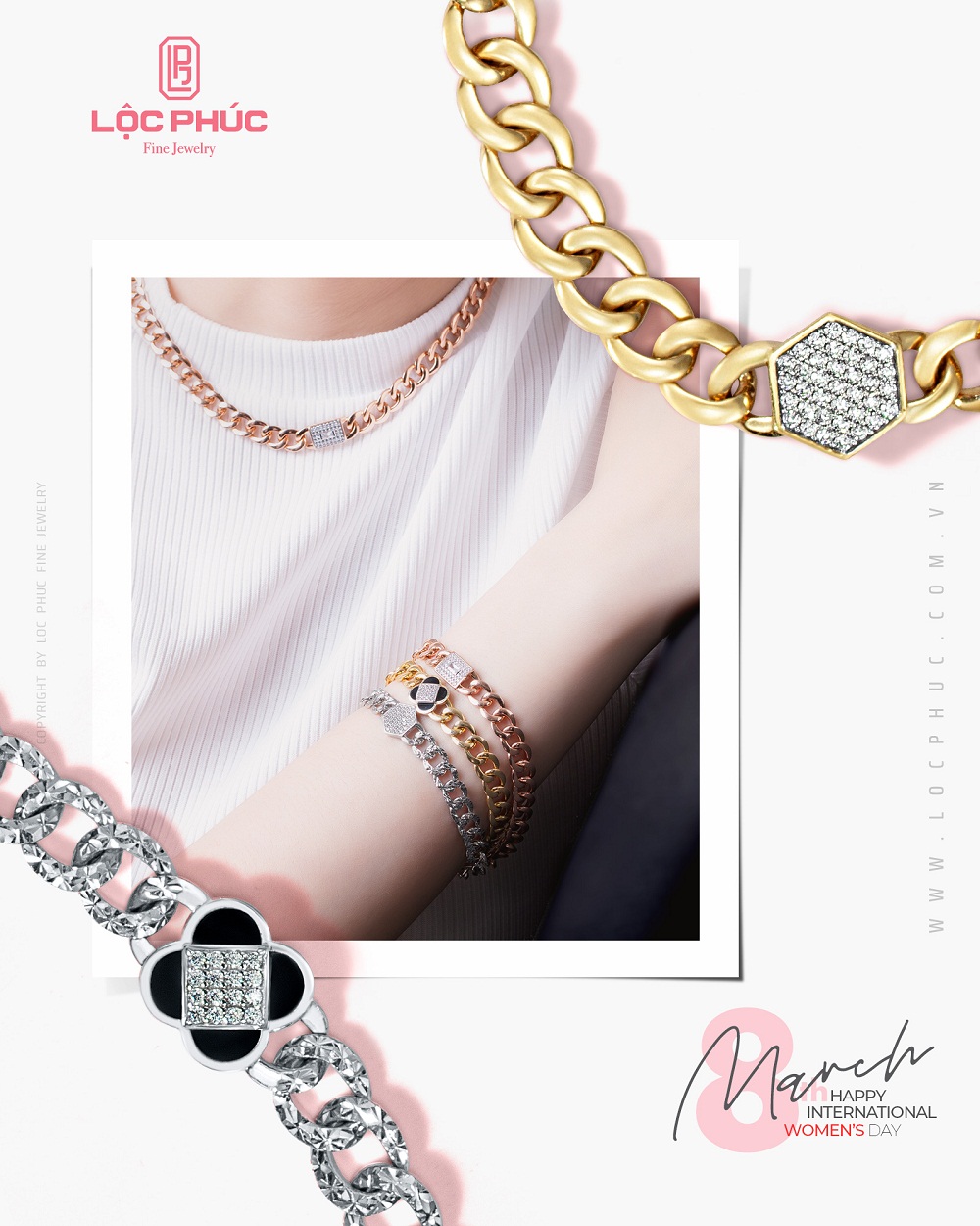Trang sức thời trang “chain link” được làm từ chất liệu vàng, vàng trắng… giúp cho người phụ nữ vừa thời trang, cá tính nhưng cũng đầy thanh lịch