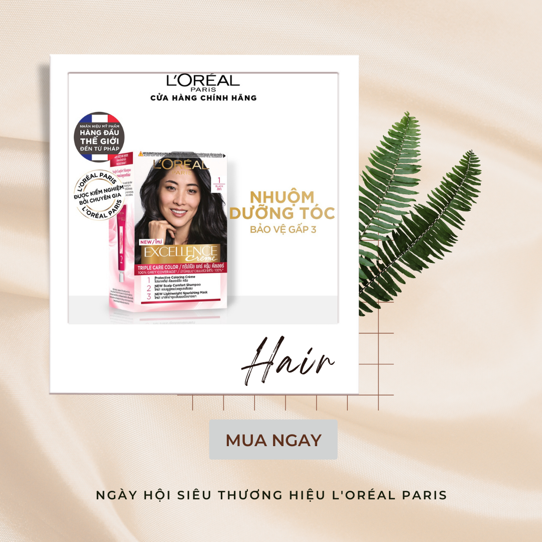 Sản phẩm màu nhuộm dưỡng tóc phủ bạc bảo vệ gấp 3 L'Oréal Paris Excellence Crème với giá chỉ 129.000 đồng. Giấy CBSP:125494/20/CBMP-QLD