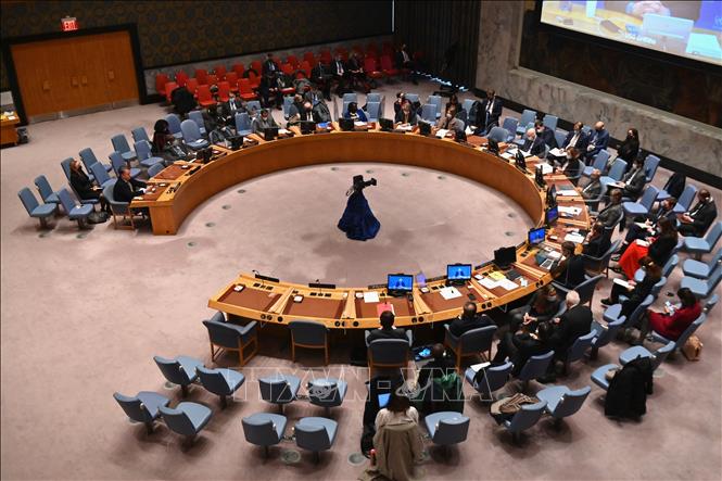 Cuộc họp của Hội đồng bảo an Liên hợp quốc về tình hình Ukraine tại New York, Mỹ, ngày 28/2/2022. Ảnh: AFP/TTXVN