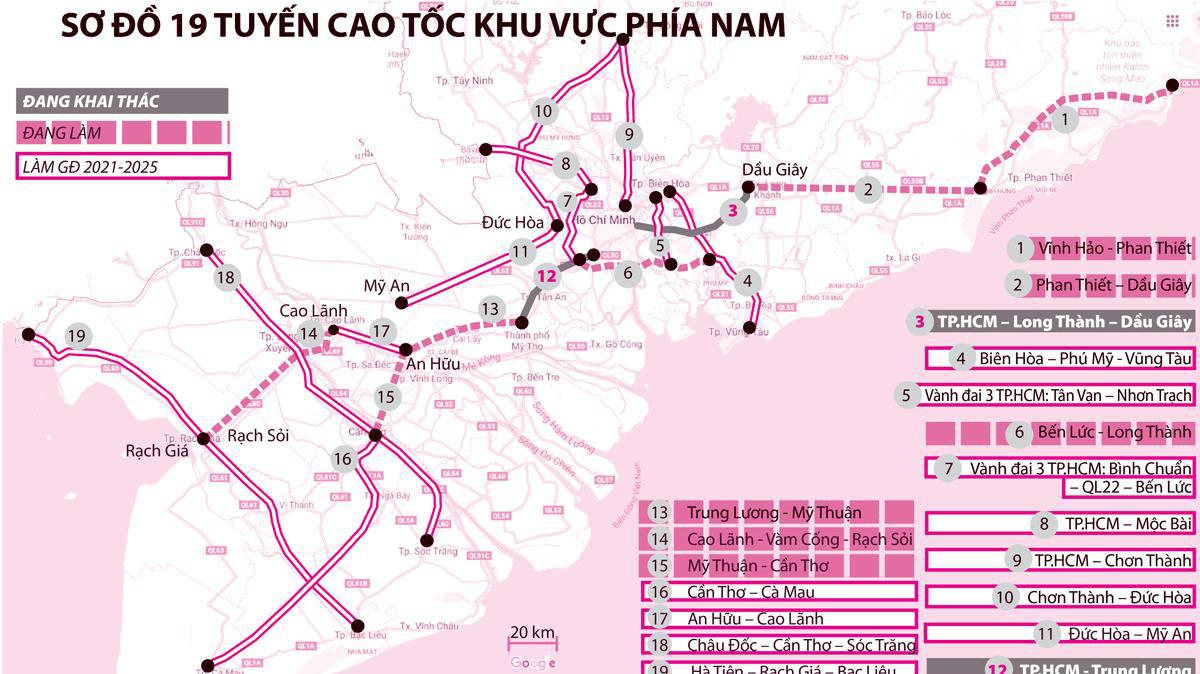 19 tuyến cao tốc phía Nam sẽ được hoàn thiện trong giai đoạn 2021-2025, góp phần thúc đẩy ĐBSCL phát triển nhanh, mạnh