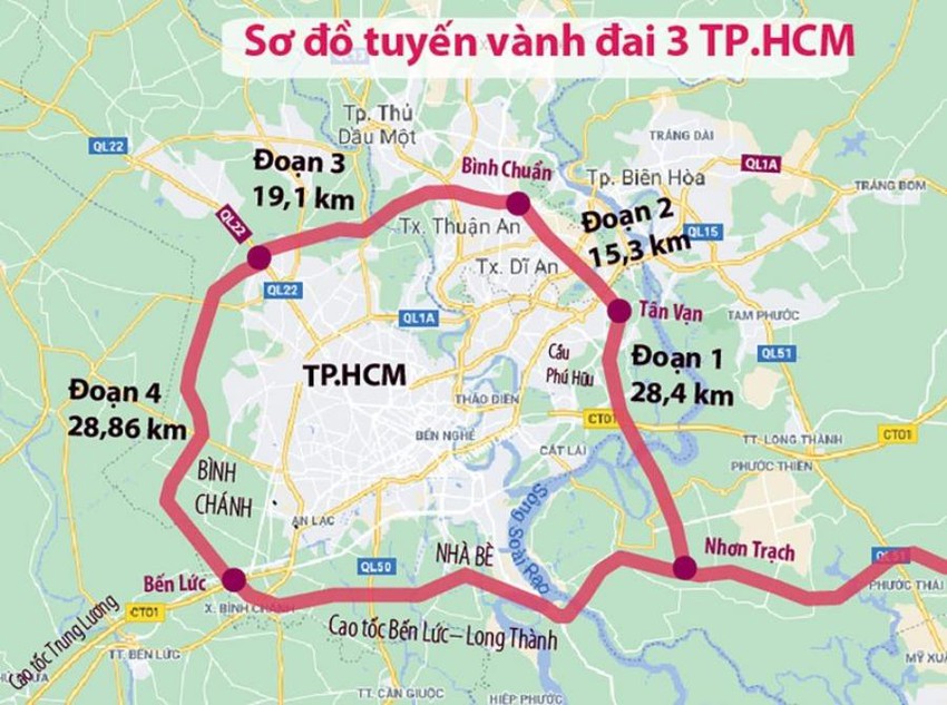 Đường Vành đai 3 dự kiến qua các tỉnh Long An, Đồng Nai, Bình Dương và TPHCM. Ảnh: internet