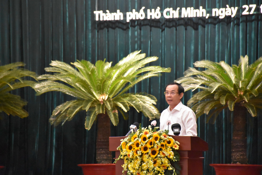 Bí thư Thành ủy TPHCM Nguyễn Văn Nên phát biểu bế mạc Hội nghị Thành ủy TPHCM lần thứ 13.