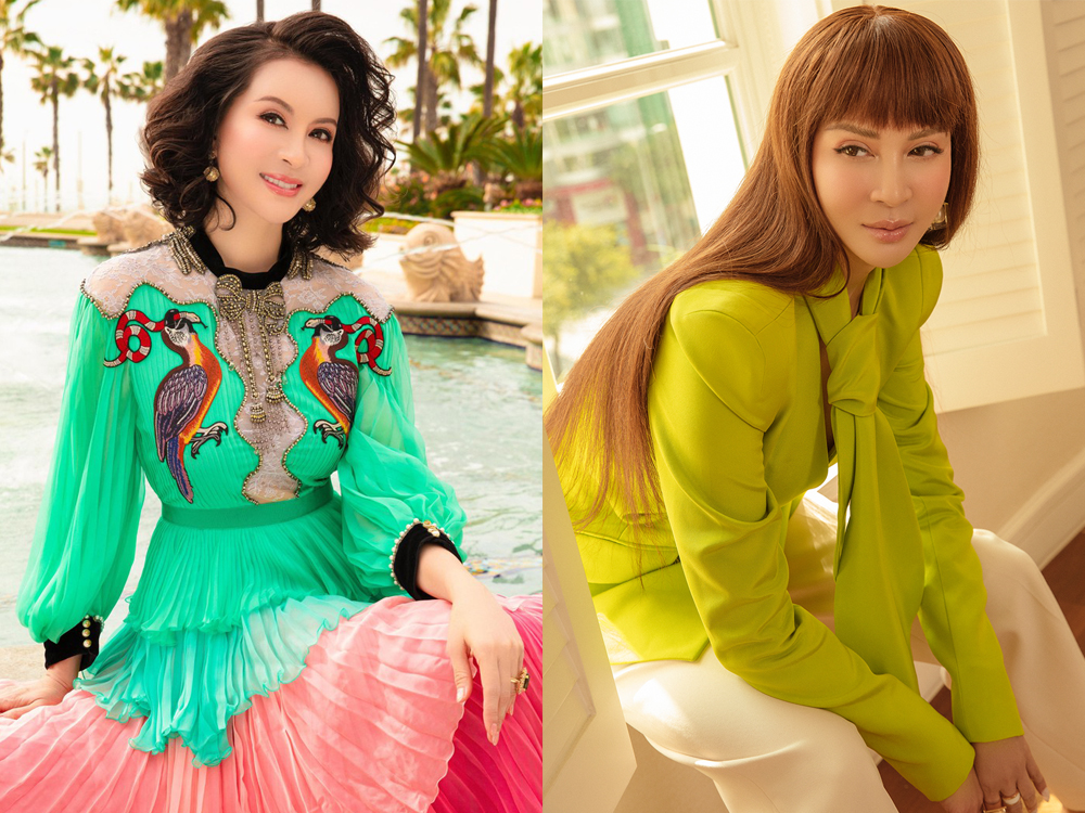 Cách đây hơn một tháng, MC Thanh Mai chia sẻ loạt hình cô chụp tại Mỹ, với những bộ váy đầy màu sắc huyền ảo (ảnh trái). 
