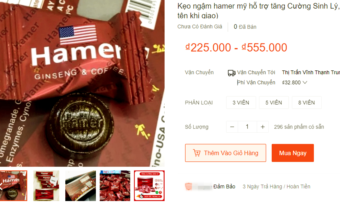Kẹo sâm Hamer chứa chất cấm nhưng vẫn được bày bán công khai