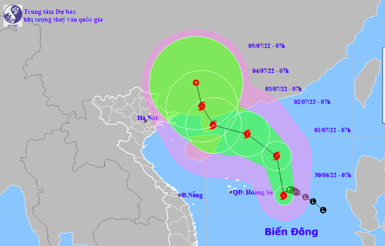 Dự báo đường đi của bão số 1 (bão Chaba) trên Biển Đông - Ảnh: Trung tâm Khí tượng thủy văn quốc gia