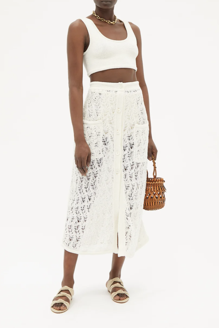 Feuillage Crochet Linen Midi Skirt  CÁC TRẬN ĐẤU Le Kasha $ 752 TẠI THỜI TRANG TRẬN ĐẤU Khi vải lanh vào mùa hè bắt đầu xu hướng , trang phục đi nghỉ phải có. Hãy đổi chiếc áo hai dây yêu thích của bạn khi bạn đi xuống bãi biển.