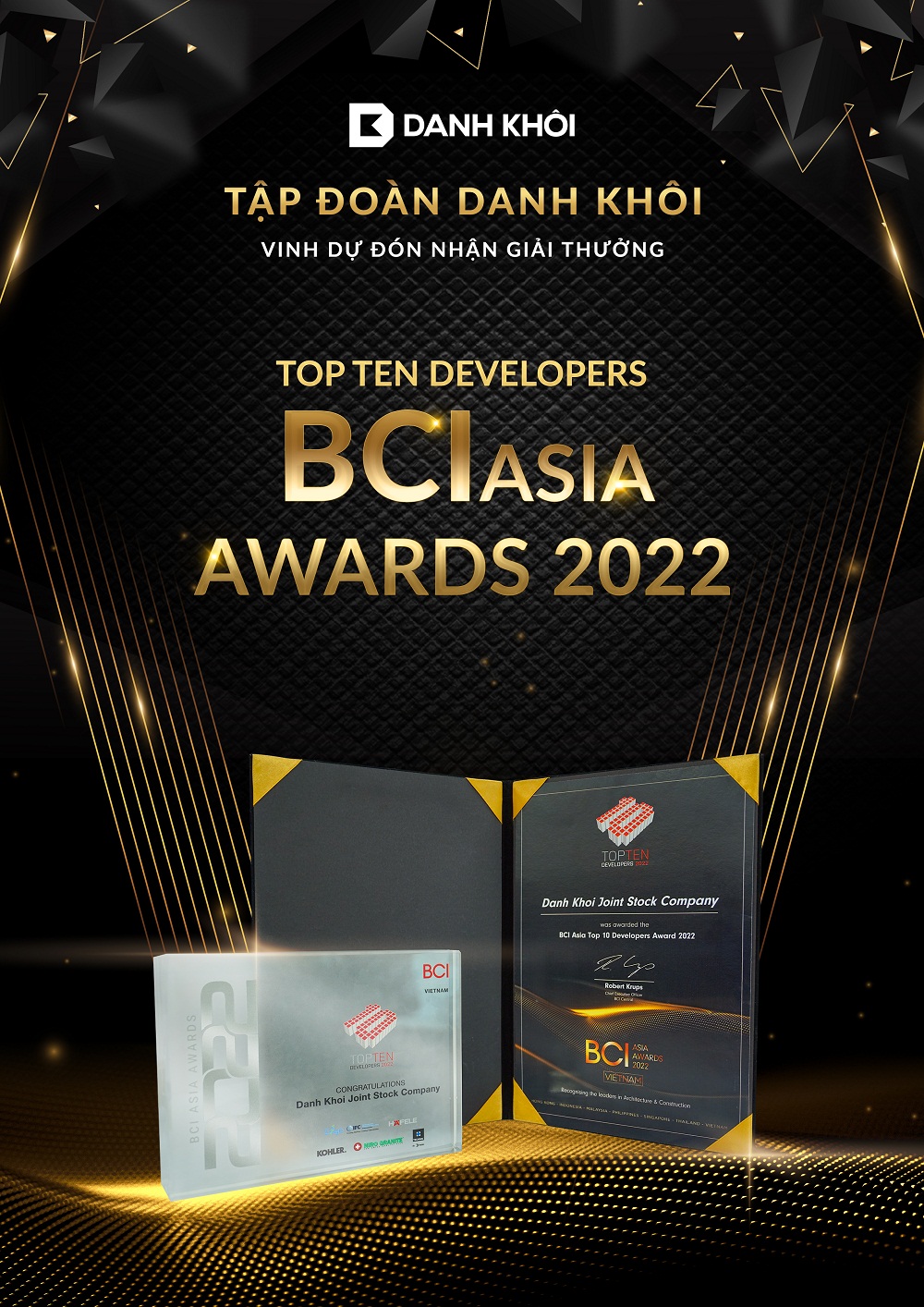 Năm 2022 là năm đầu tiên Tập đoàn Danh Khôi tham dự và vinh dự đón nhận giải thưởng danh giá bậc nhất khu vực từ BCI Asia Awards