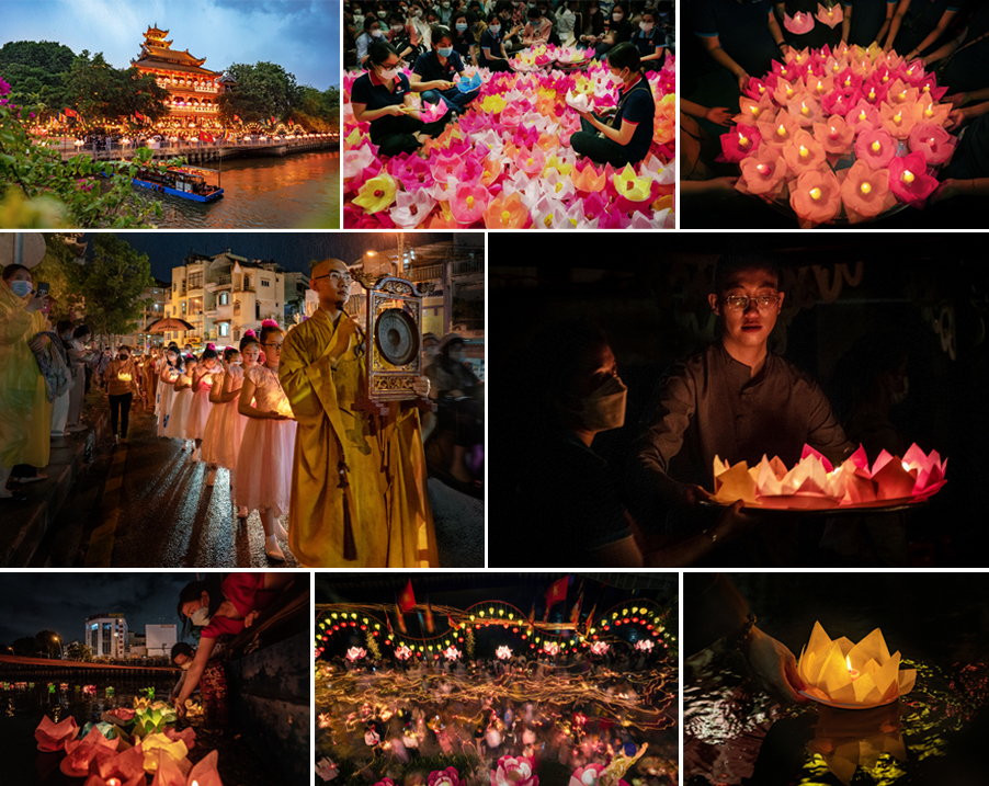 “Lễ hội thả đèn hoa đăng mừng đại lễ Phật đản 2022” của tác giả Lê Hoàng Mến với những góc máy đa dạng mang đến cho người xem những khoảnh khắc thanh bình an lạc sau một thời gian nhiều biến động