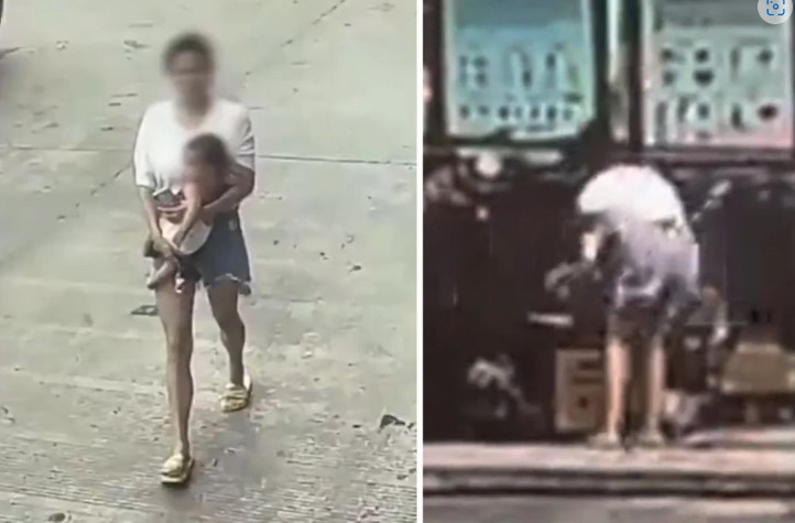 hình ảnh tĩnh từ đoạn video cho thấy khoảnh khắc một người mẹ bỏ rơi con mình trong một chiếc hộp bên ngoài một trung tâm thu gom rác ở Trung Quốc. Ảnh: Handout