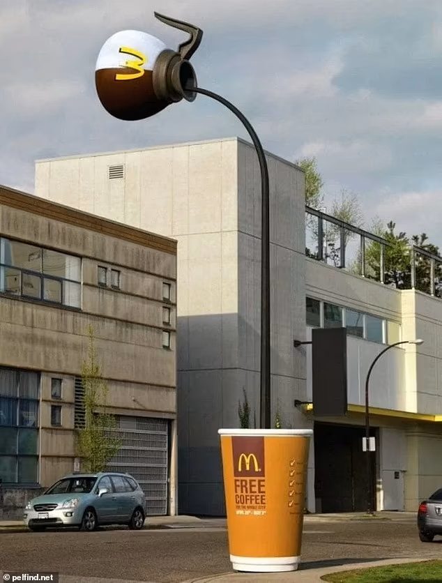 Người đi đường này đã phải dừng lại để chụp ảnh cốc cà phê McDonald's được đổ đầy ở góc phố