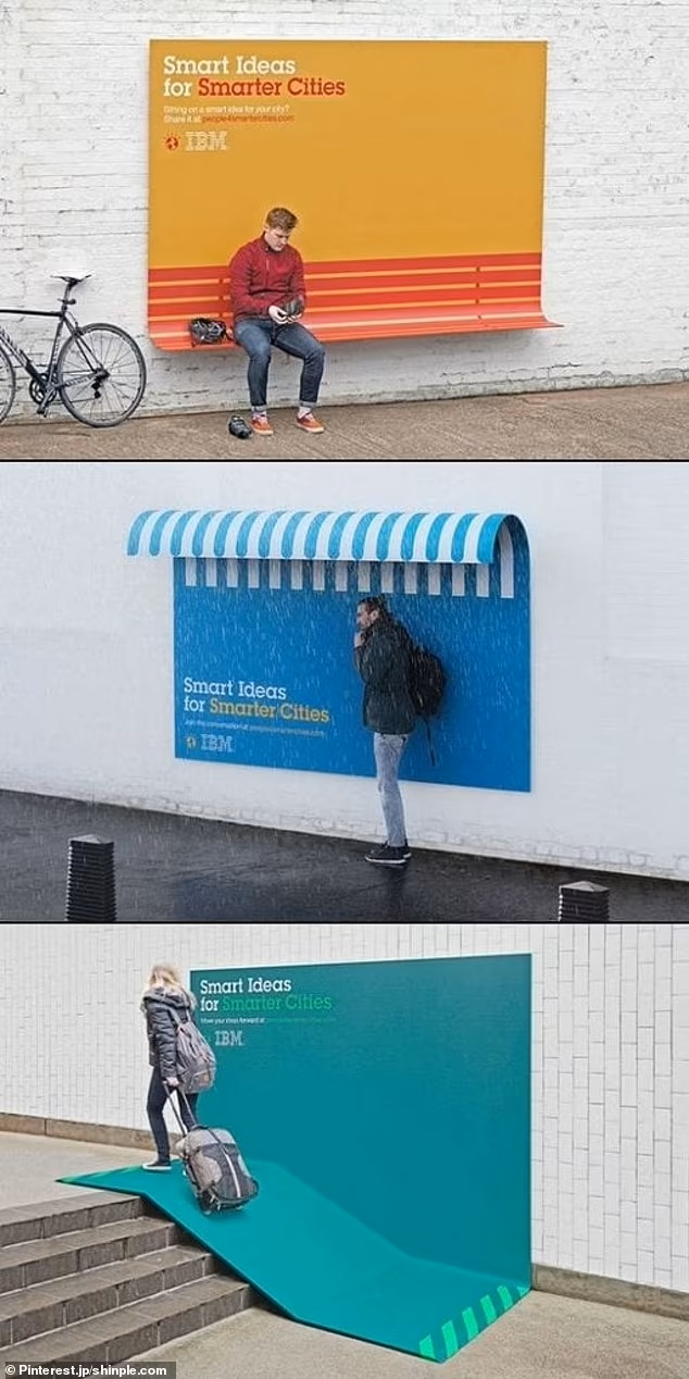 Ogilvy France đã tạo ra những biển quảng cáo đơn giản nhưng hiệu quả này để quảng bá chiến dịch Ý tưởng thông minh cho thành phố thông minh hơn của IBM, qua đó cho thấy những thay đổi thiết kế nhỏ có thể tạo ra sự khác biệt lớn như thế nào