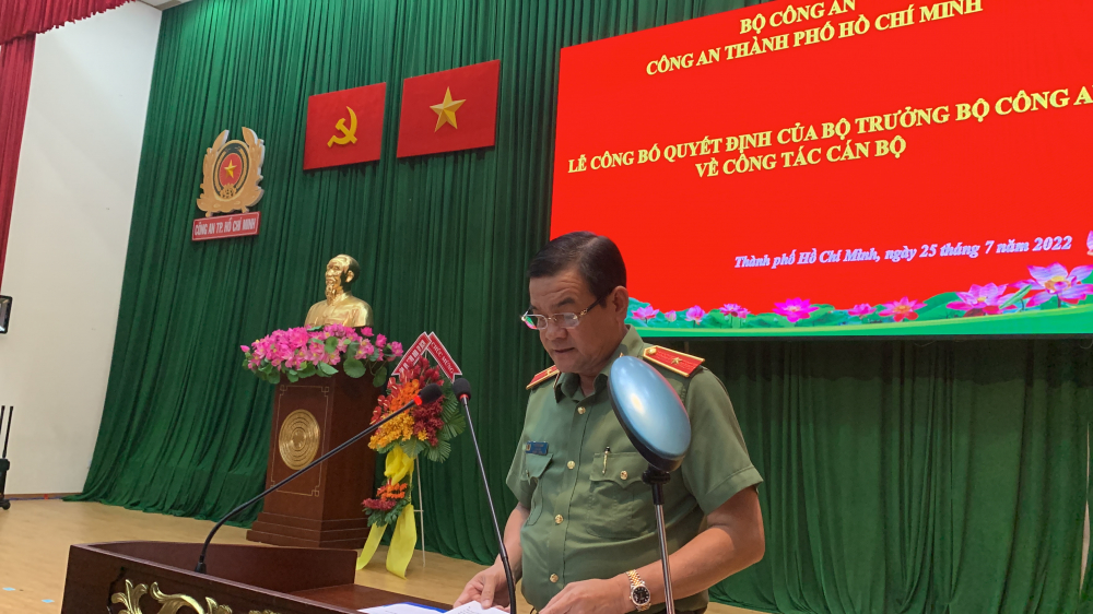 Thiếu tướng Lê Hồng Nam, Giám đốc Công an TPHCM phát biểu tại lễ bổ nhiệm