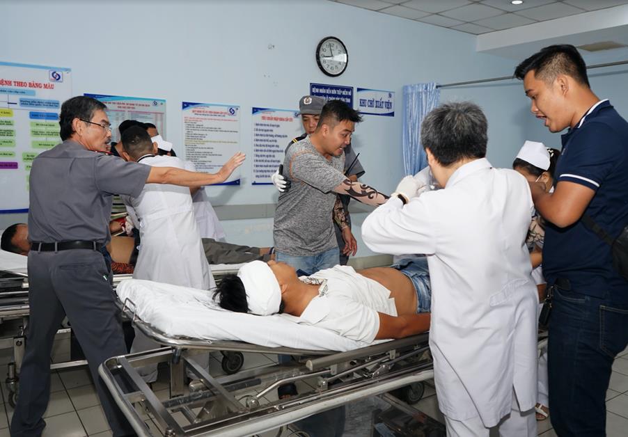Buổi diễn tập, mô phỏng lại tình huống gây rối tại Bệnh viện Nhân dân gia định (ảnh: Bệnh viện Nhân dân Gia Định)