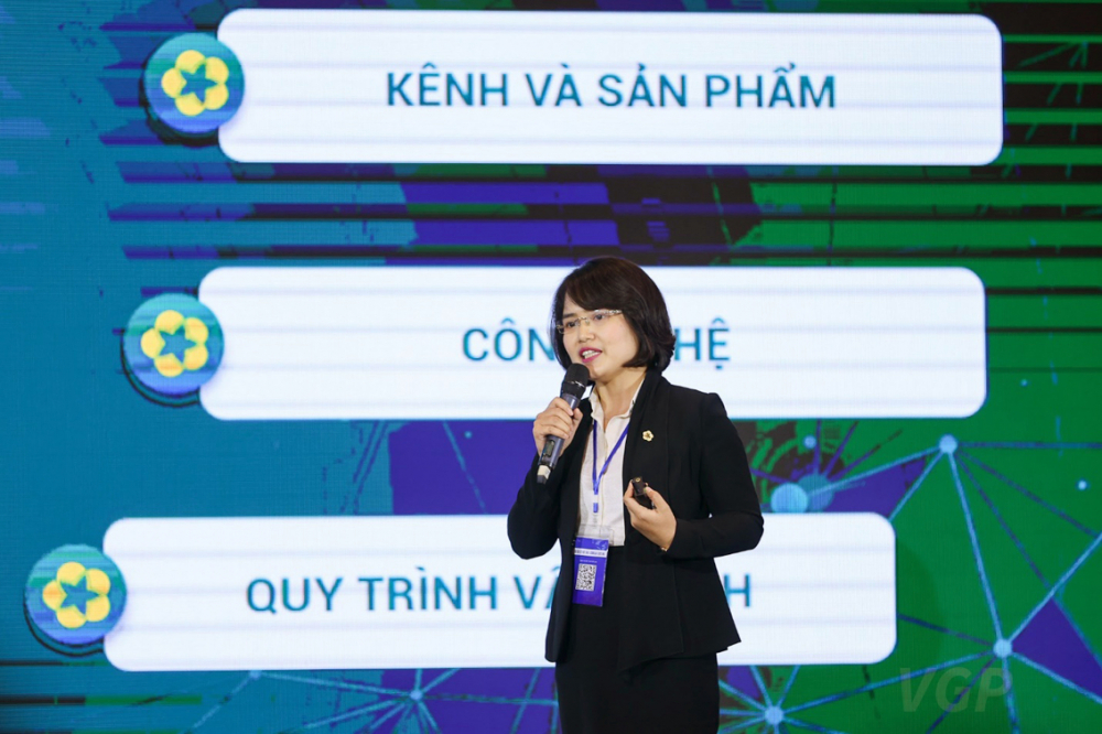 Phó Tổng giám đốc BIDV Nguyễn Thị Quỳnh Giao chia sẻ tại lễ khai mạc sự kiện “Ngày chuyển đổi số”  - ẢNH: VGP/NHẬT BẮC