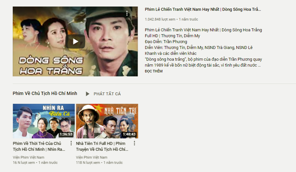 Kênh YouTube Viện Phim Việt Nam là nền tảng có thể nhanh chóng dùng để phổ biến các phim Việt đặc sắc cho công chúng 