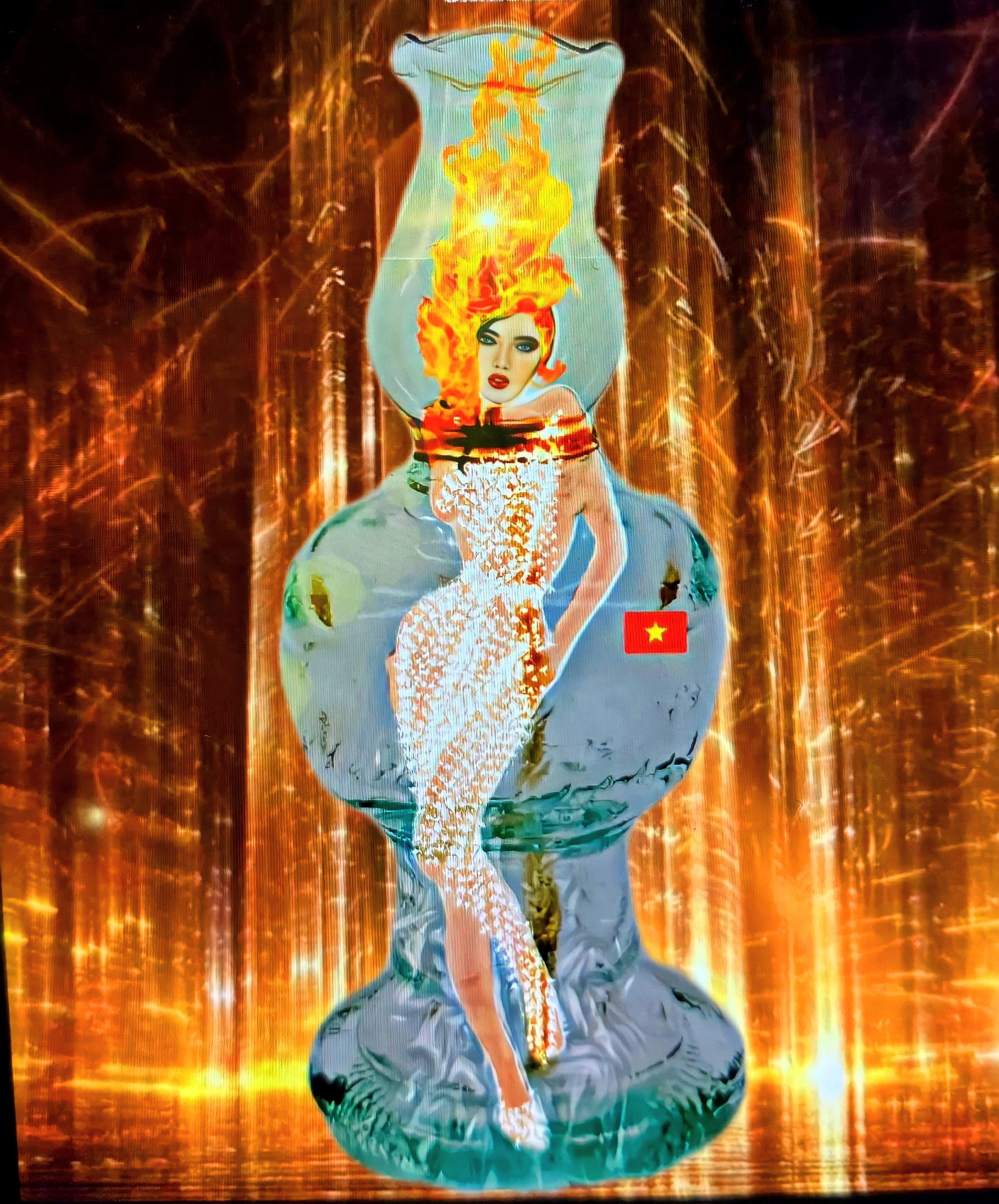 Mẫu phác thảo thể hiện hình ảnh đèn dầu của Trịnh Ngọc Hào. 