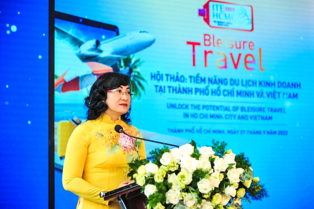 Bà Phan Thị Thắng - Phó Chủ tịch UBND TPHCM phát biểu tại Hội thảo 'Tiềm năng du lịch kinh doanh tại TPHCM và Việt Nam, sự kiện nằm trong khuôn khổ Hội chợ Du lịch Quốc tế TPHCM lần thứ 16 (ITE – HCMC 2022), . Ảnh: H. Long