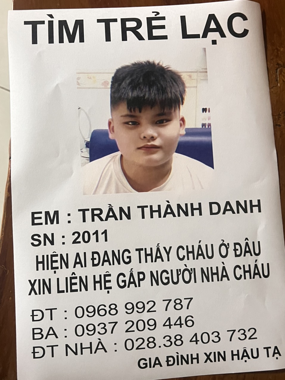 Hình ảnh học sinh Trần Thành Danh.