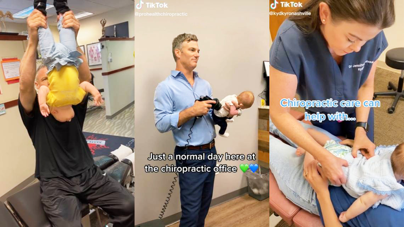 Một số hình ảnh chữa trị cho trẻ em và trẻ sơ sinh từ các chuyên gia nắn xương khớp được đăng trên các nền tảng, mạng xã hội - ẢNH: WASHINGTON POST
