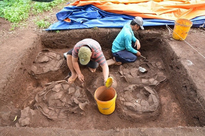Công tác khai quật di tích Giồng Cá Vồ năm 2021. Ảnh: Viện Khảo cổ học