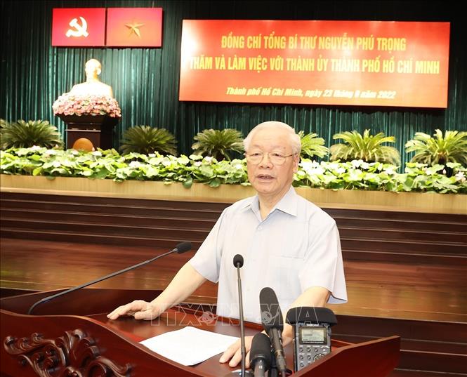 Tổng Bí thư Nguyễn Phú Trọng phát biểu kết luận tại buổi làm việc - Ảnh: Trí Dũng/TTXVN