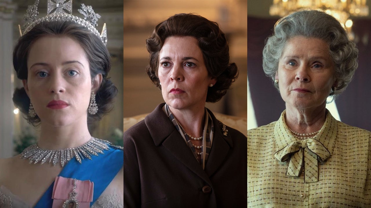 Các diễn viên Claire Foy, Olivia Colman và Imelda Staunton đóng vai nữ hoàng Elizabeth II qua các thời kỳ