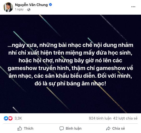 Bài đăng của nhạc sĩ Nguyễn Văn Chung được dư luận chú ý trong hơn 1 ngày qua