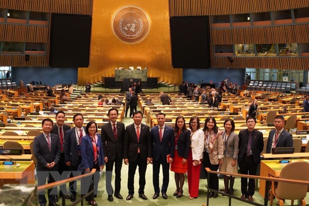 Đoàn Việt Nam tham dự phiên họp bỏ phiếu và công bố kết quả thành viên Hội đồng Nhân quyền Liên Hợp Quốc. (Ảnh: TTXVN phát)