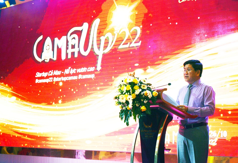 Ông Lê Văn Sử, Phó chủ tịch UBND tỉnh Cà Mau phát biểu khai mạc chuỗi sự kiện “Khởi nghiệp Cà Mau”