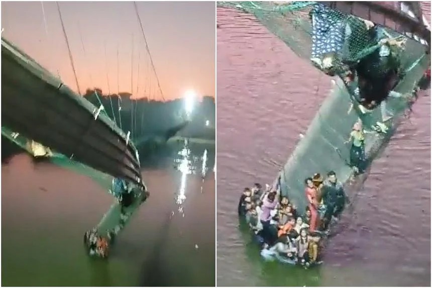 Cây cầu treo đứt gãy khiến nhiều người rơi xuống sông