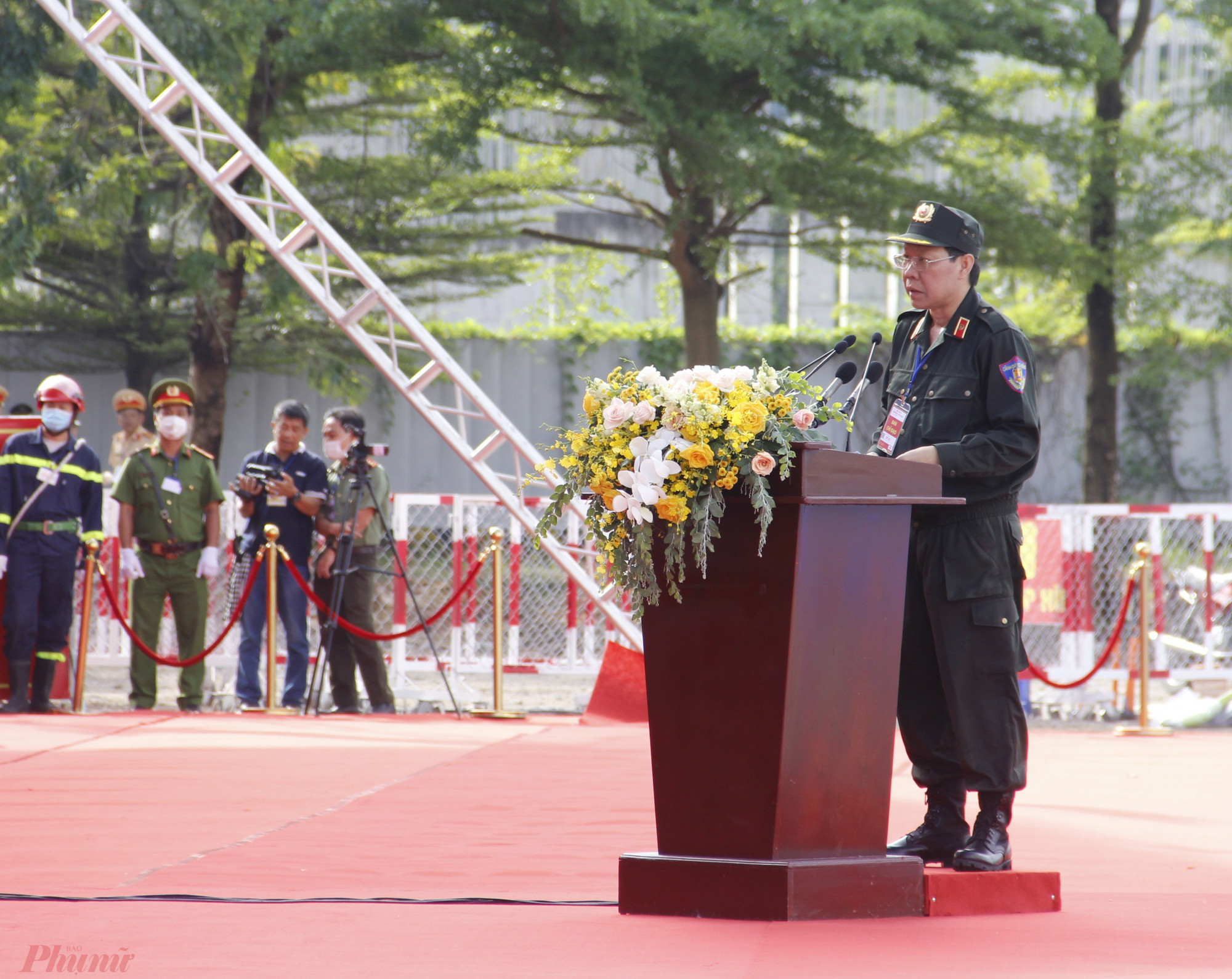 Chủ tịch UBND TPHCM Phan Văn Mãi phát biểu khai mạc diễn tập.