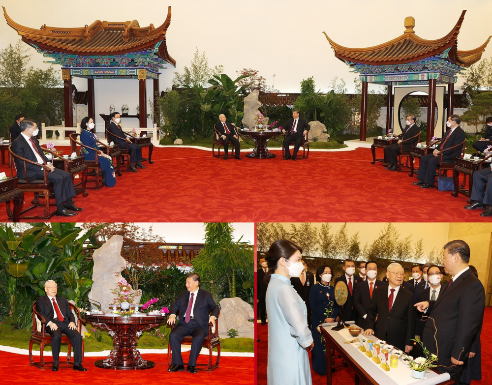 Tổng Bí thư, Chủ tịch Trung Quốc Tập Cận Bình thân mật mời Tổng Bí thư Nguyễn Phú Trọng dự Tiệc trà
