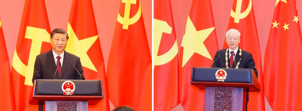 Tổng Bí thư, Chủ tịch Trung Quốc Tập Cận Bình và Tổng Bí thư Nguyễn Phú Trọng phát biểu tại Lễ trao tặng Tổng Bí thư Nguyễn Phú Trọng Huân chương Hữu nghị nước CHND Trung Hoa