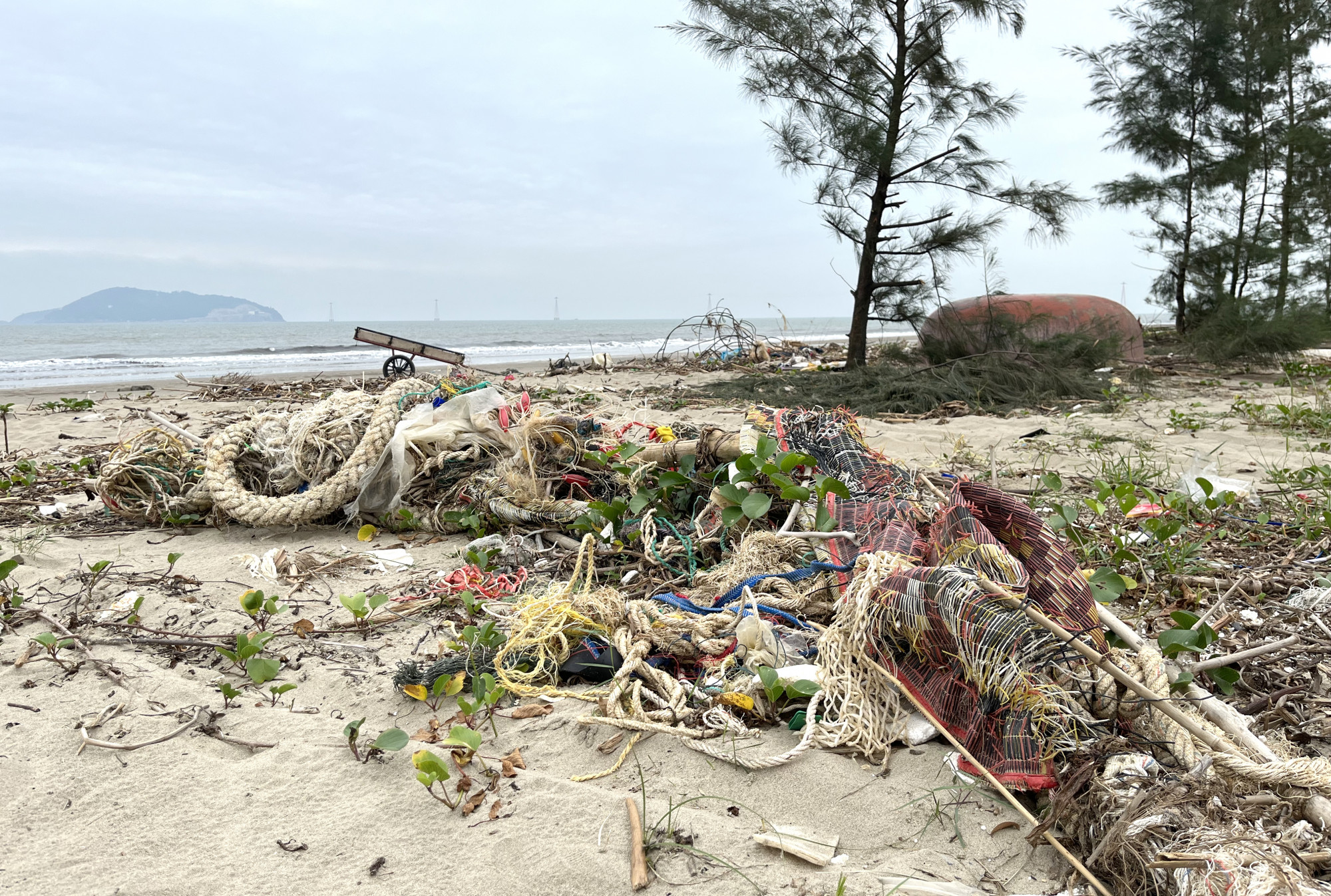 Phần diện tích được quy hoạch thành khu vui chơi bãi biển ngập ngụa trong rác thải - Ảnh: Phan Ngọc