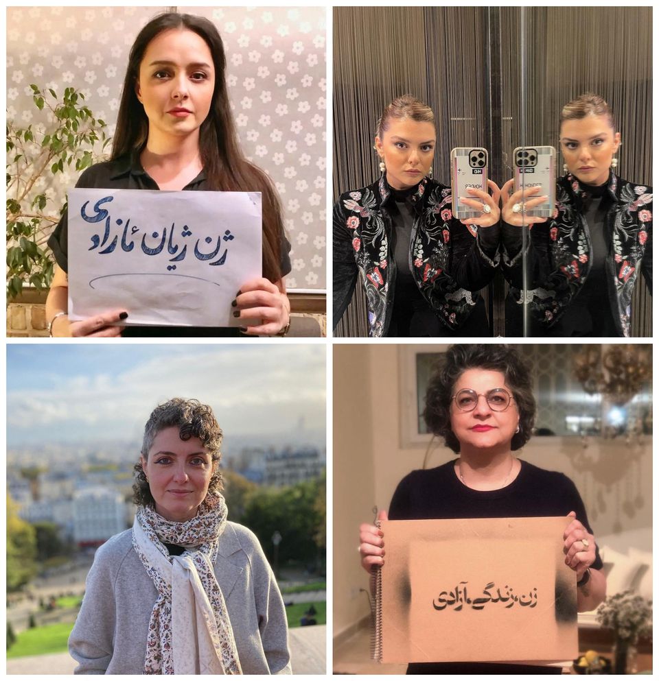 Các nữ diễn viên Taraneh Alidoosti, Donya Madani, Khazar Masoumi và Mina Akbari thả tóc (không mang khăn trùm đầu) để bày tỏ sự ủng hộ đối với các cuộc biểu tình của phụ nữ Iran ngày nay.