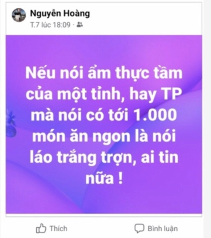 Ông Nguyễn Thanh Hoàng đăng trên Facebook những dòng trên và sau đó đã gỡ bỏ. 