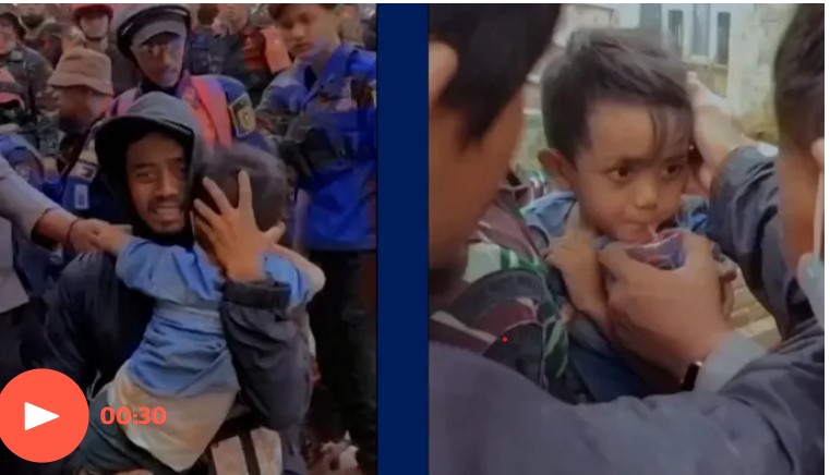 Cậu bé, năm tuổi, được giải cứu ba ngày sau trận động đất ở Indonesia 
