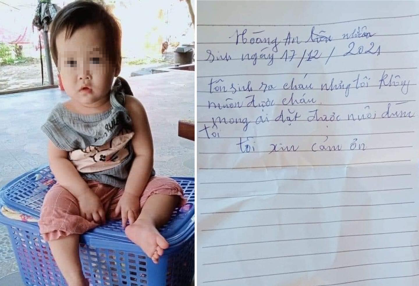 Bé gái 1 tuổi cùng lá thư nhờ nuôi hộ được phát hiện ở bên lề đường