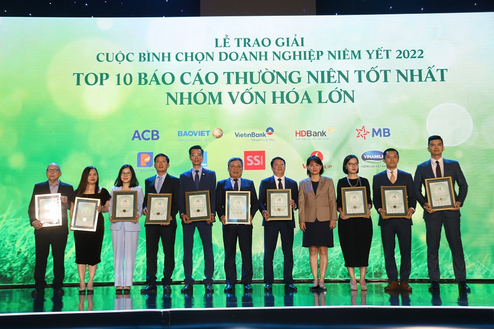 Các doanh nghiệp đầu ngành như Vinamilk, Petrolimex, SSI, VietinBank, HDBank, MB Bank, ACB… tiếp tục được vinh danh tại Cuộc bình chọn doanh nghiệp niêm yết vốn hóa lớn năm 2022 - Ảnh: HDBank