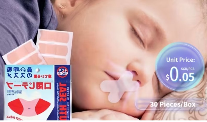Ảnh chụp màn hình một sản phẩm được liệt kê trên nền tảng thương mại điện tử Shopee là băng chống ngáy cho trẻ em.